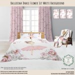 Kids Duvet Set Ballerina Dance Flower White Background