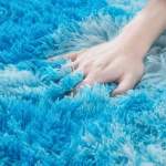 Smte Fluffy Carpet Shaggy & Foldable Rug Blue With Keychain