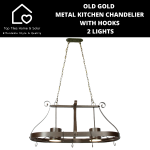 Old Gold Metal Kitchen Chandelier With Hooks - 2 Lights