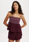 Cotton On Shirred Woven Sleep Set - Dark Oak