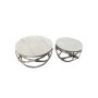 Set Of 2 Marble Top Round Lugee Productions Coffee Tables - White And Silver