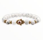Howlite Stone Bracelet With Gold Hamsa Hand