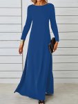 Simple Maxi Dress Casual Crew Neck Long Sleeve Solid Dress Women's Clothing