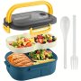 1PC Microwave-safe Dual-compartment Lunch Box Fresh-keeping Meal Container With Cutlery