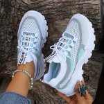 Women's Colorblock Knitted Sneakers Stylish Breathable Low Top Running Trainers Comfy Outdoor Sports Shoes