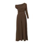 Brown Asymmetric Sleeve Belted Jumpsuit