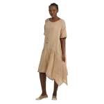 Three Button Dropped Waist Linen Dress - Toast L