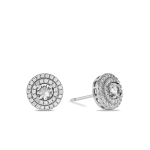 Sterling Silver Cubic Zirconia Round Double Halo Stud Earrings