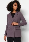 Regular Lined Double Breasted Blazer With Closure - Purple