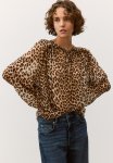 Frill-trimmed Blouse - Beige & Leopard Print