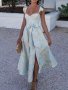 Floral Pattern Sweetheart Neck Dress Elegant Ruffle Trim Split Hem Belted Dress For Spring & Summer Women's Clothing