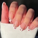 Medium Almond Press On Nails French Tip Fake Nails Full Cover Cherry Design False Nails For Women And Girls