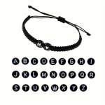 1PC English Letter Bracelet Acrylic Black And White Heart Shape Pattern Beads Adjustable Hand Woven Bracelet Simple And Versatil