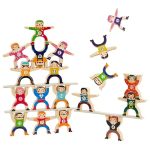 Hello Papaya Wooden Stacking Toys 16PCS Balancing Building Blocks Game Circus Hercules Acrobatic Troupe Interlock Toy For 3 4 5