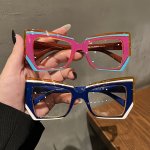 CAT Eye Glasses TR90 Frame Clear Lens Computer Glasses Color Block Fashion Spectacles For Women