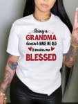 Plus Size Letter Grandma Print T-Shirt Casual Short Sleeve Top For Spring & Summer Women's Plus Size Clothing