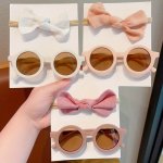 2PCS SET Children Girls Fashion Glasses & Headband Set Cute Bow Hairband & Simple Round Fashion Glasses For Kids Party Holiday D