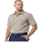 Mens Bush Shirt Ripstop Ss Stone Lrg