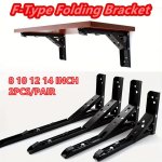 2PCS F-type Folding Bracket Folding Shelf Brackets Heavy Duty Stainless Steel Collapsible Shelf Bracket Stainless Steel Folding 