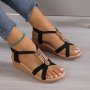 Women's Beads Decor Wedge Heeled Sandals Casual Open Toe Platform Shoes Comfortable Ankle Strap Sandals
