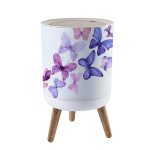 Small Trash Can With Lid For Bathroom Kitchen Office Diaper Swarm Pink Purple Butterflies An White Watercolor Painting Bedroom G