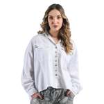 Button Detail Boxy Denim Shirt - White Free