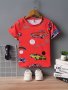 1PC/4PCS Boys Cartoon Car Print T-Shirt Stylish Summer Casual Short Sleeve Tee With Asymmetrical Design For Kids Tops Only