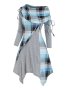 Contrast Plaid Cowl Neck Dress Vintage Long Sleeve Asymmetrical Dress Women's Clothing