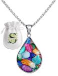 Stainless Steel Colourful Resin Teardrop Pendant And Snail Chain Set