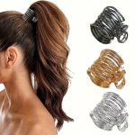 Elegant Alloy Ponytail Holder Clip - Sleek Oval Design With Hollow-out Detail Small Size Solid Color - Chic Hair Accessory Set