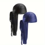 2PCS Imitation Silk Bandage Pirate Hat Wrapped Hat Turban Hat Silky Durag
