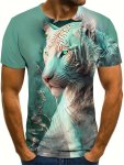 Beautiful Tiger Print Men's Graphic Design Crew Neck Active T-Shirt Casual Comfy Tees Tshirts For Summer Men's Clothing Tops For