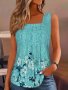 Floral Print Square Neck Tank Top Casual Sleeveless Ruched Top For Spring & Summer Women's Clothing