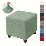 1PC Stretch Stool Slipcover Jacquard Square Ottoman Cover Footstool Cover Furniture Protector For Bedroom Office Living Room Hom