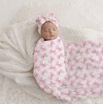 Pink Fluffy Bows Swaddle Wrap Set Newborn Hospital Set