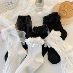 6 Pairs Bow Ruffle Trim Socks Kawaii Japanese Style Mid Tube Socks Women's Stockings & Hosiery