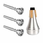Kuylive 3 Pack Trumpet Mouthpiece 3C 5C 7C With Lightweight Aluminum Practice Trumpet Mute Silencer Fit For Yamaha Bach Conn Kin