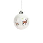 Bauble Glass With Snow Finish 8CM With Two Reindeers