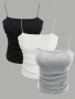 3 Pack Solid Ribbed Spaghetti Strap Cami Top Casual Sleeveless Ruched Side Scoop Neck Slim Top Women's Clothing