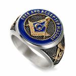 Inreng Men's Stainless Steel Vintage Freemason Masonic Biker Rings Blue Free And Accepted Masons Ring Band Gold Size 10