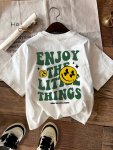 Letter Print T-Shirt Short Sleeve Crew Neck Casual Top For Summer & Spring Women's Clothing