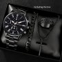 4-PIECE Men's Quartz Watch Set Fashionable Electronic Zinc Alloy Watches With Hip-hop Style Necklace & Ring - Ideal Gift For Birthdays Christmas Halloween Back