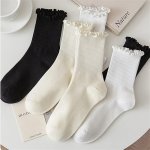 6 Pairs Lettuce Trim Socks Sweet & Comfy Mid Tube Socks Women's Stockings & Hosiery