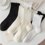 6 Pairs Lettuce Trim Socks Sweet & Comfy Mid Tube Socks Women's Stockings & Hosiery