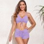 Sporty High Waist Two-piece Solid Colour Swimwear - Purple - Xlarge