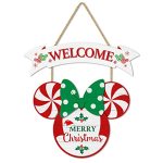 Cioey Merry Christmas Wooden Welcome Sign 2-PANEL Hanging Decor For Home Wall Peppermint Party Supplies