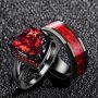 Fashion Heart Shape Red Synthetic Zircon Bead Decor Stainless Steel Ring For Couple