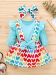 Teal Romper With Colourful Heart Skirt And Headband