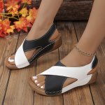 Women's Contrast Color Wedge Heeled Sandals Casual Open Toe Platform Shoes Women's Comfortable Sandals