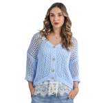 Crochet Four Button Cardi - Powder Blue Free